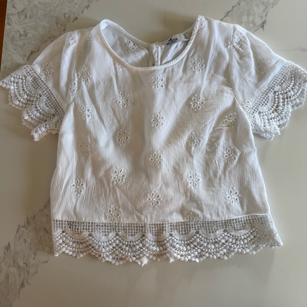 Hollister white eyelet and lace top